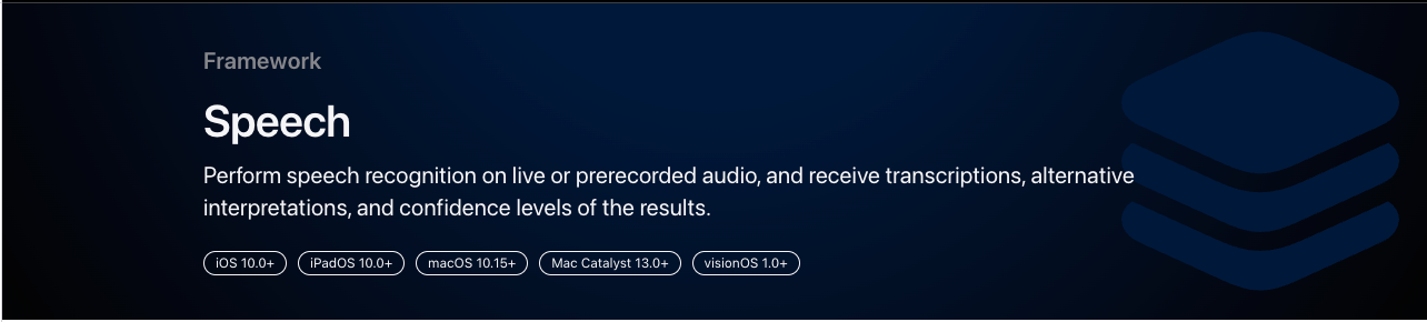 Apple speech recognition framework. Image source: Apple.